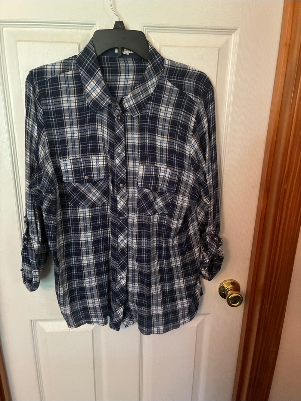 Kut from the Kloth Navy and White Plaid Button-Down Shirt